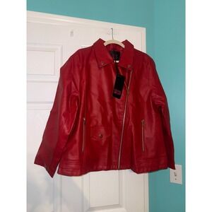 Olivia Miller Womens Red Faux Vegan Leather Moto Biker Jacket Plus Size 3X New